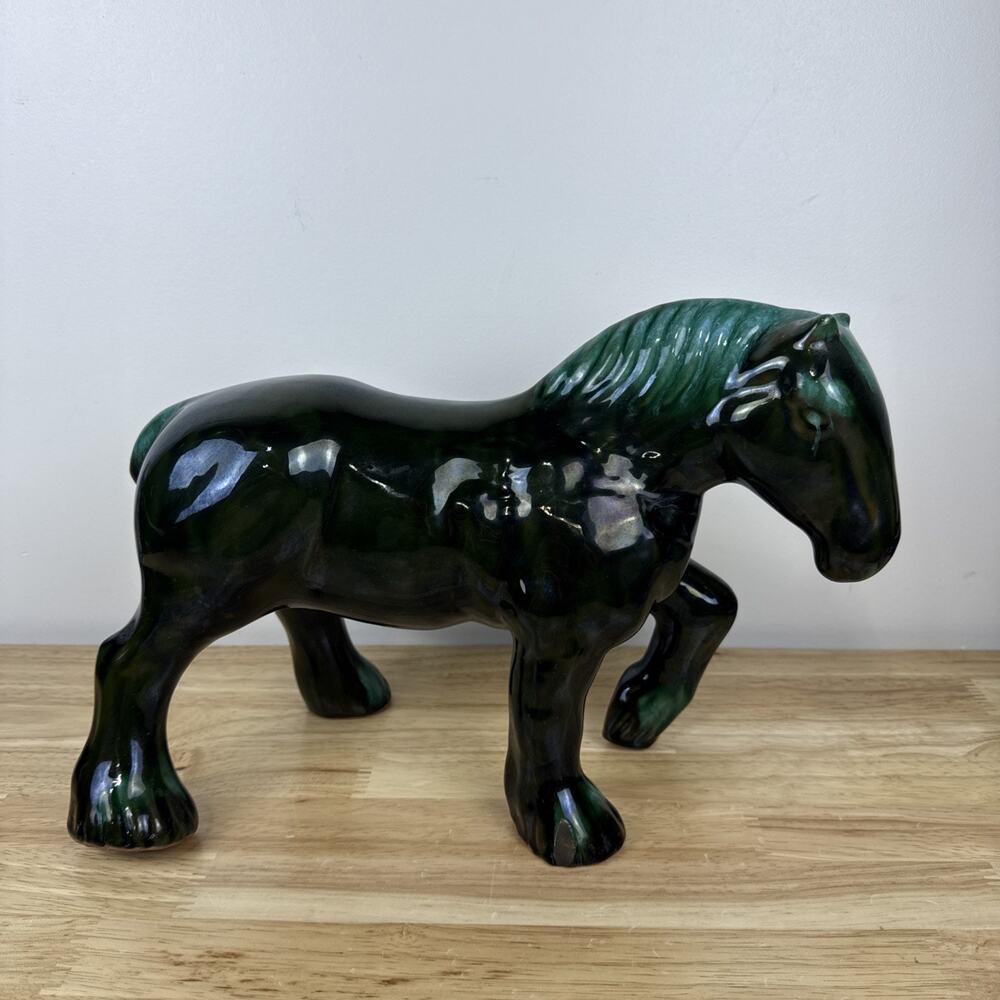Vintage Clydesdale Horse Blue Moutain Pottery Statue Figure MCM RARE
